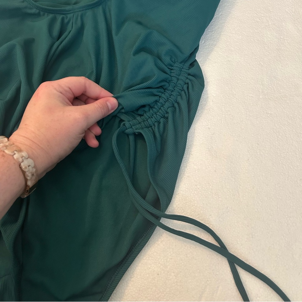 Shade & shore green teal ribbed one pice swim suit side ruching tie - Picture 11 of 14